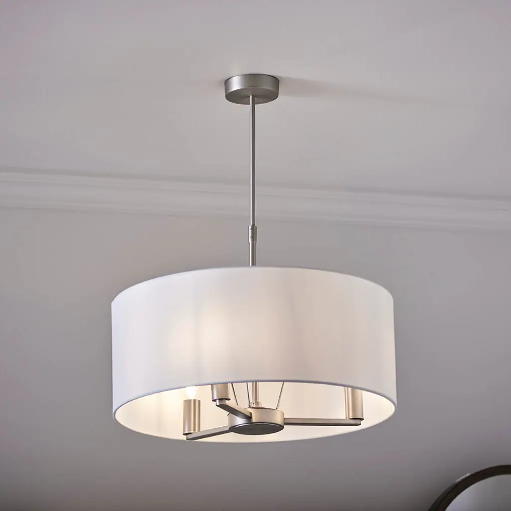 Daley 3 Light Drum Pendant in Nickel C/W Large White Shade