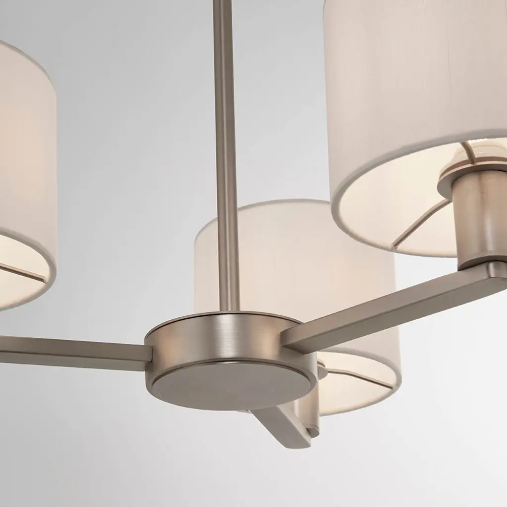 Daley 3 Light Multi Arm Pendant in Nickel C/W White Shades