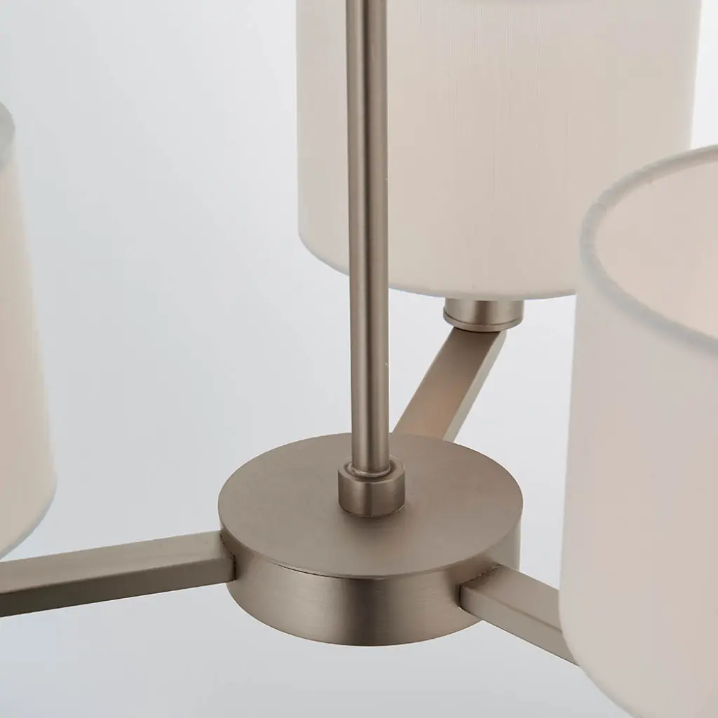 Daley 3 Light Multi Arm Pendant in Nickel C/W White Shades