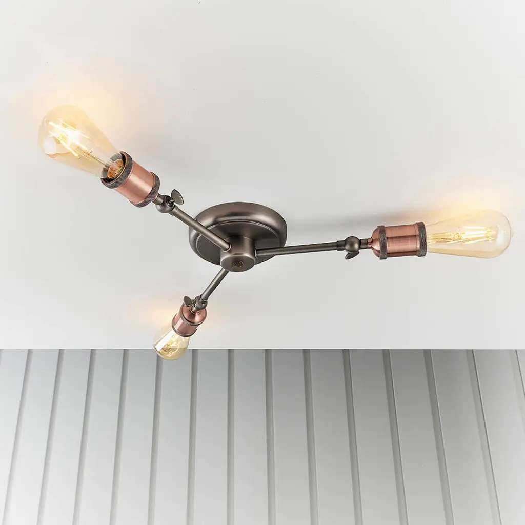 Hal 3 Light Semi Flush in an Aged Copper Finish