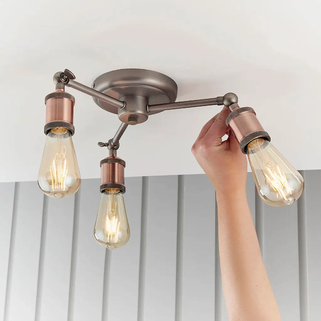 Hal 3 Light Semi Flush in an Aged Copper Finish
