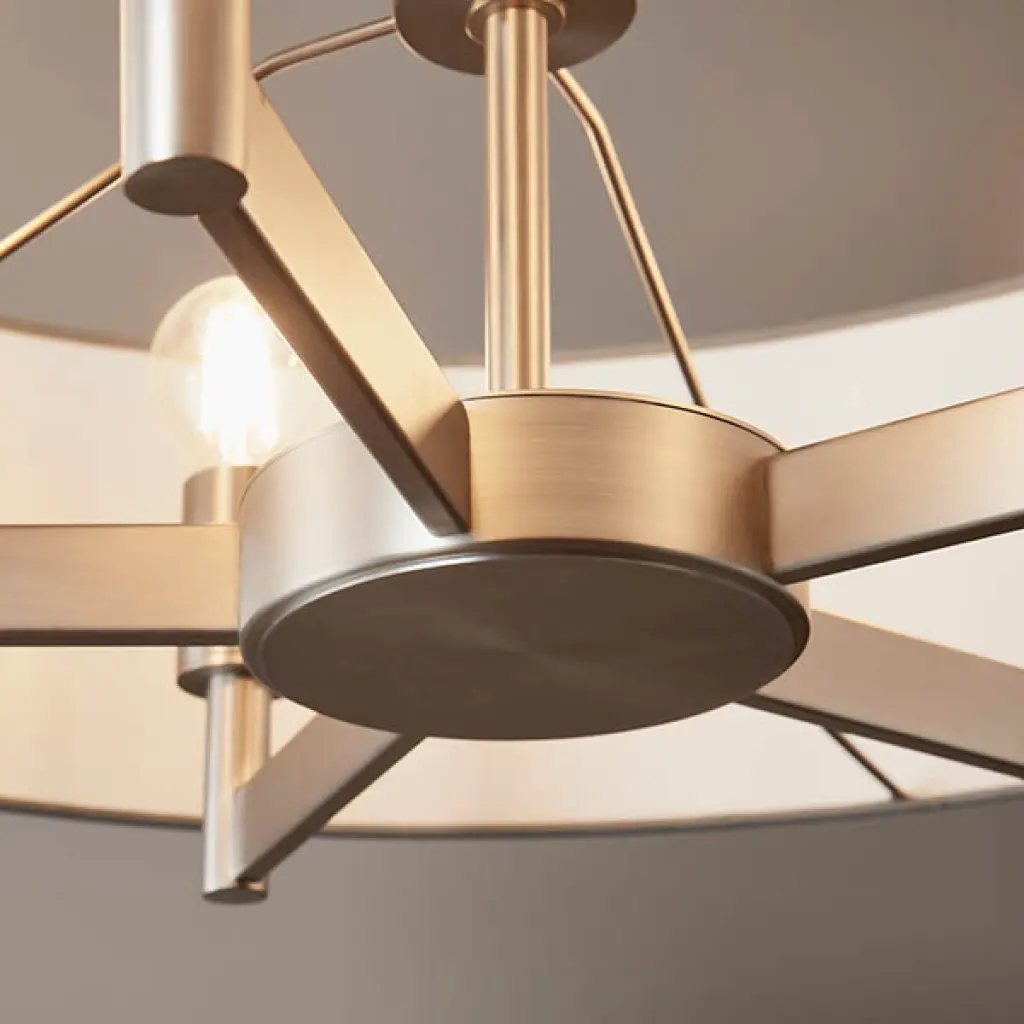 Grande 5 Light Nickel Pendant C/W Grey Drum Shade