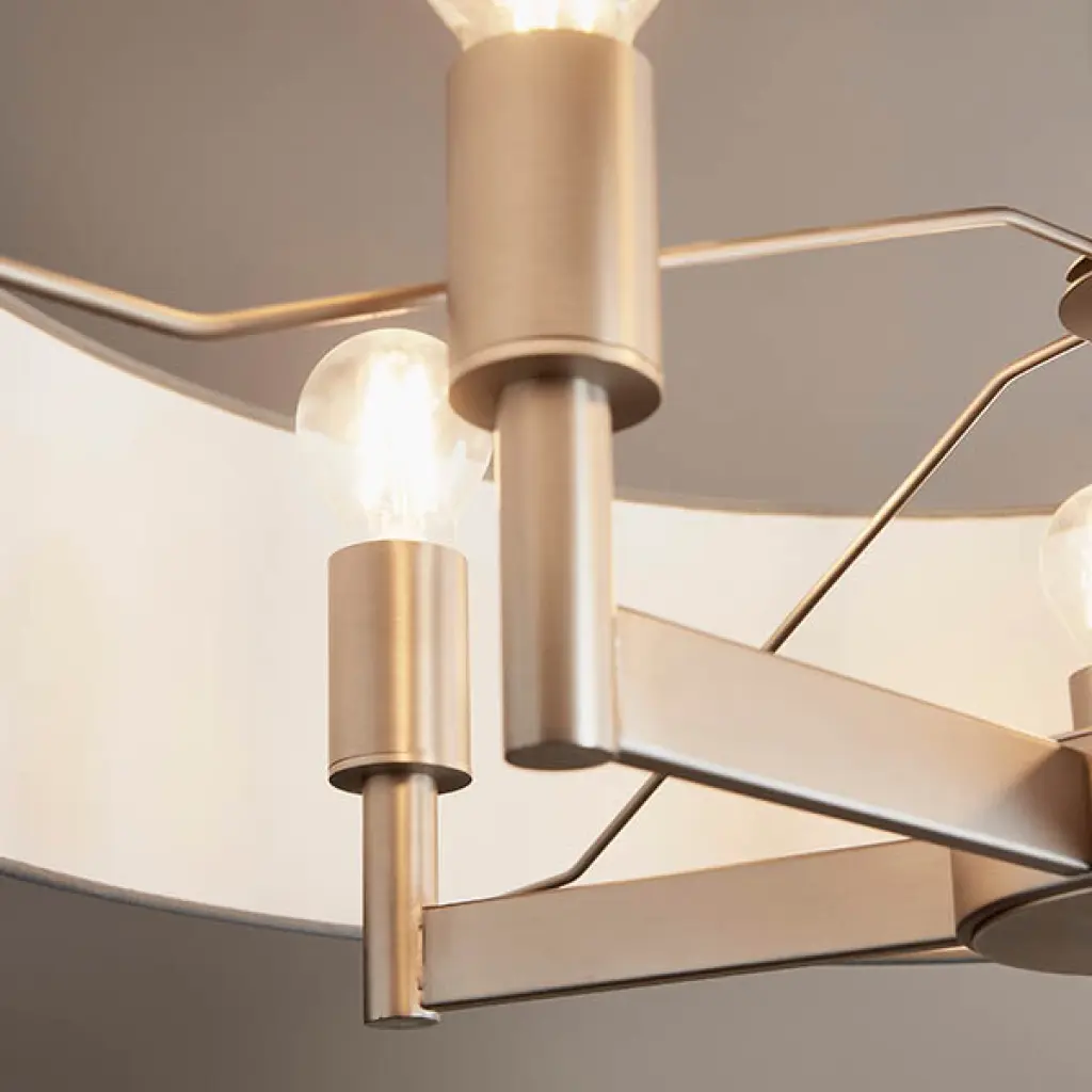 Grande 5 Light Nickel Pendant C/W Grey Drum Shade
