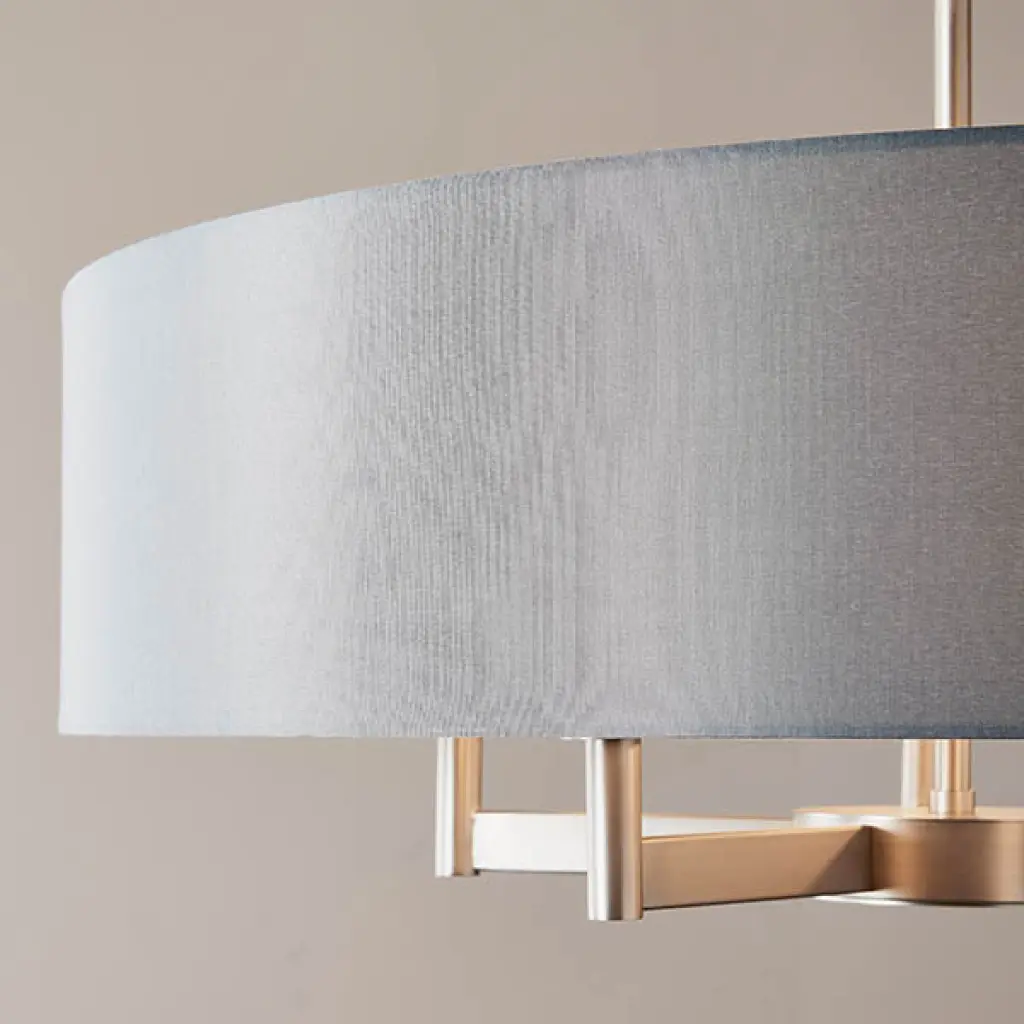 Grande 5 Light Nickel Pendant C/W Grey Drum Shade