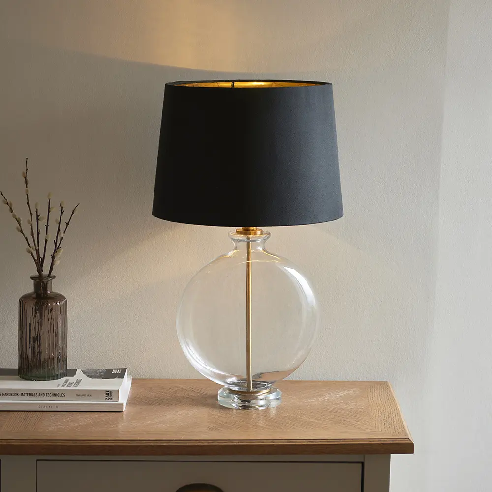 Gideon Glass Table Lamp C/W Black Shade