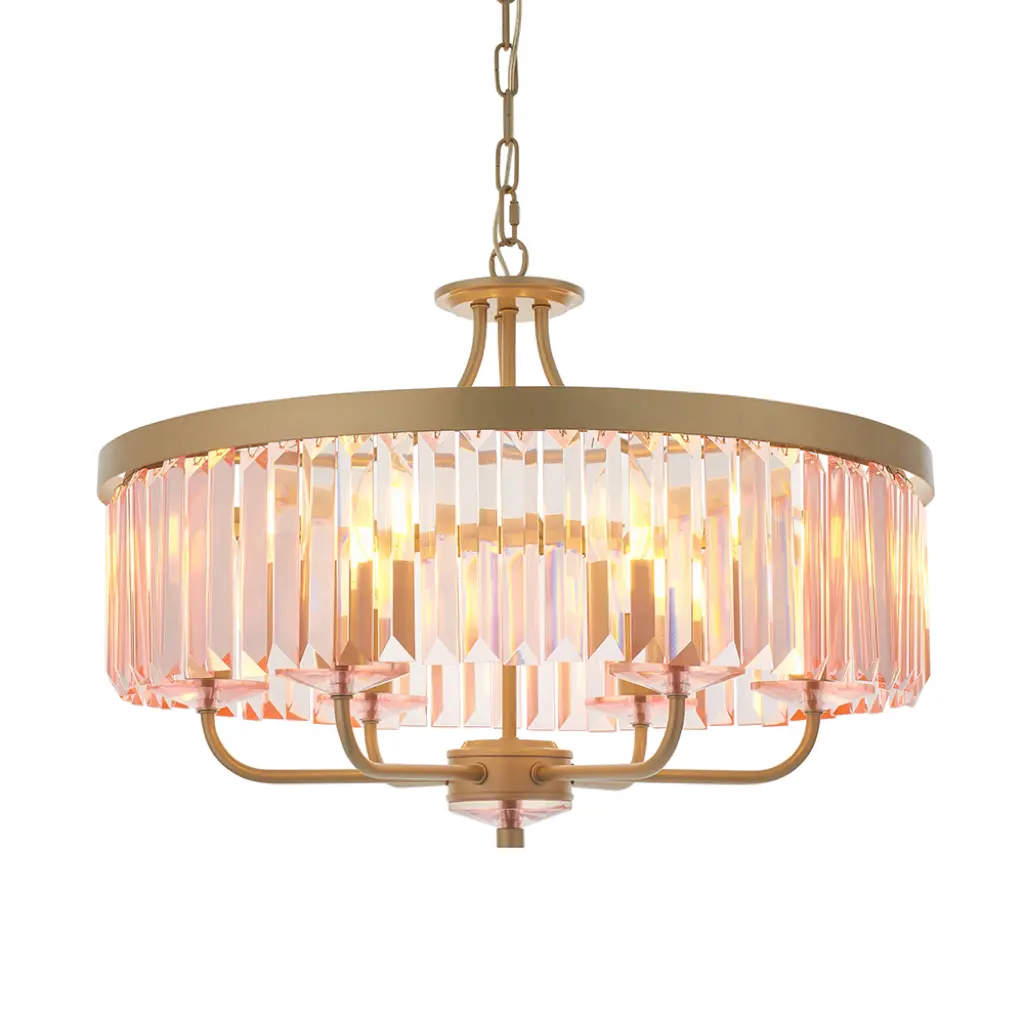 Carol 6 Light Champagne & Rose Pink Glass Chandelier