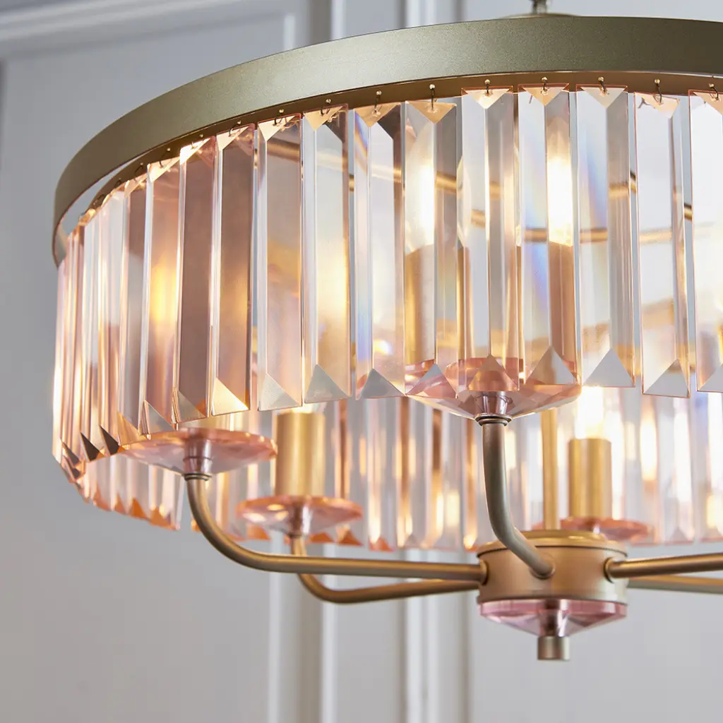 Carol 6 Light Champagne & Rose Pink Glass Chandelier