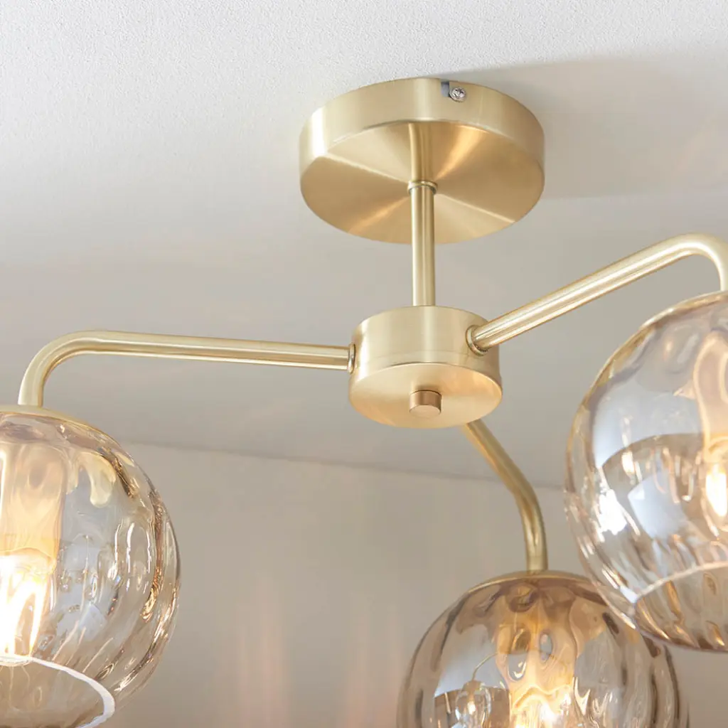 Dimple 3 Light Semi-Flush Fitting in Brushed Brass
