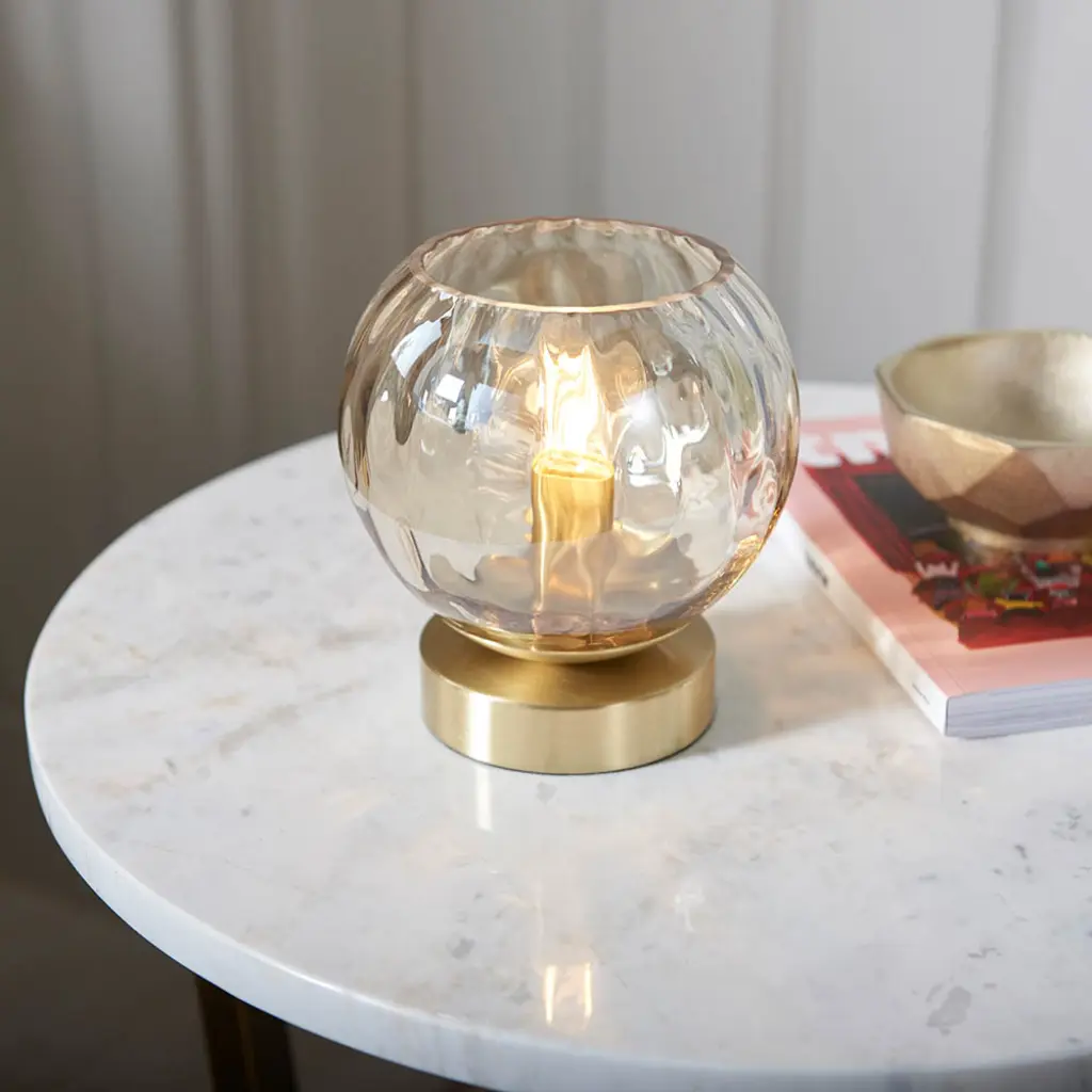Dimple Table Lamp in Brushed Brass with Champagne Glass