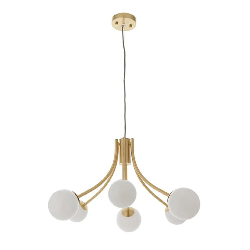 Bloom 6 Light Pendant in Gold with Opal Glass