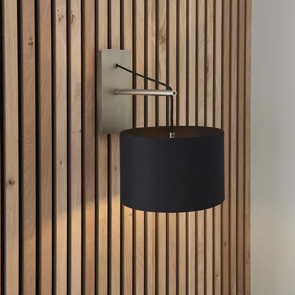 Milan Modern Matt Nickel Wall light C/W Black Shade