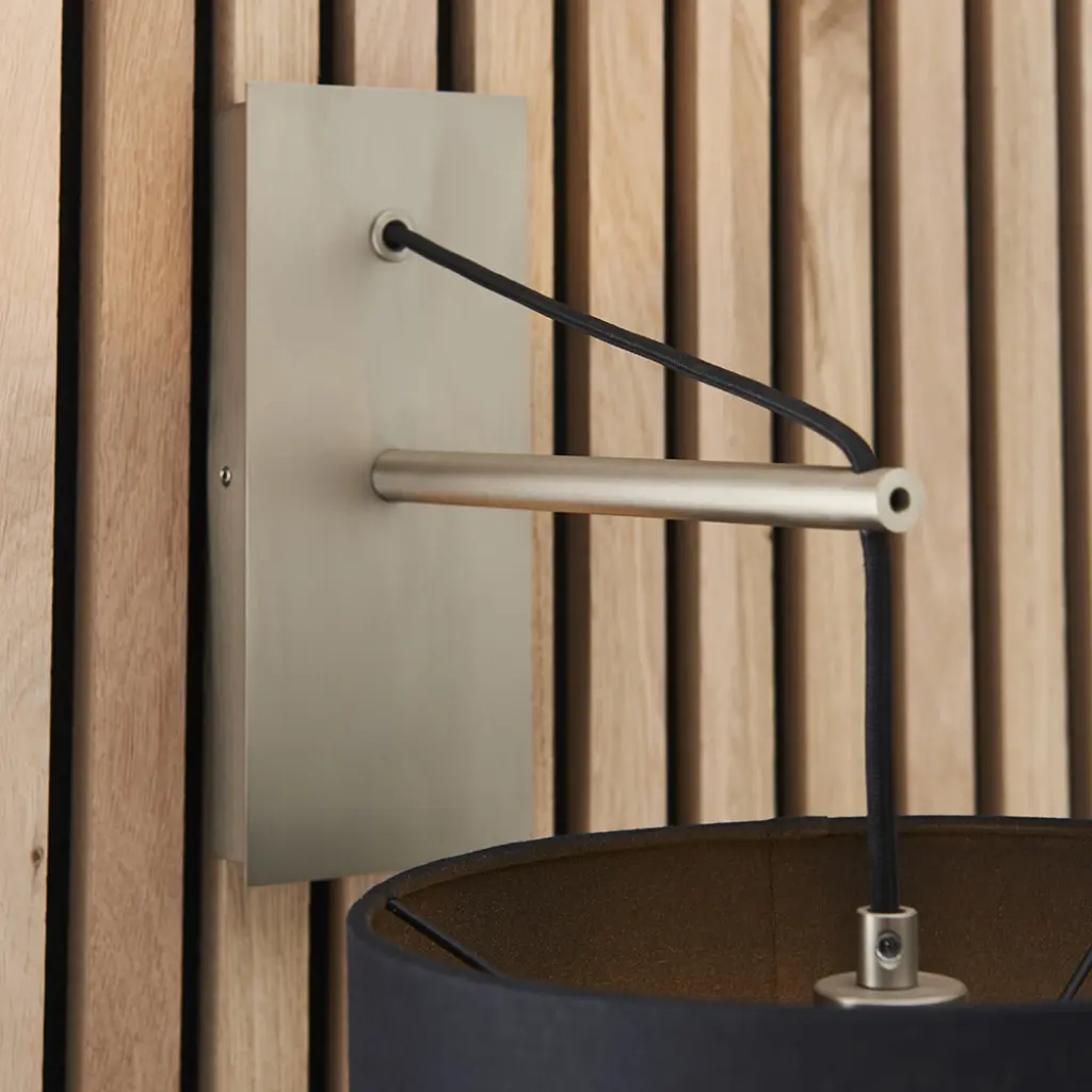 Milan Modern Matt Nickel Wall light C/W Black Shade