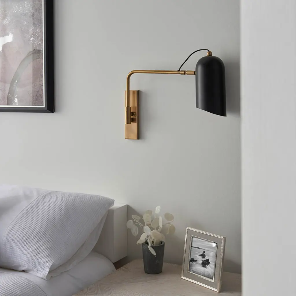 Navren Wall Light in Brass with Matt Black Shade