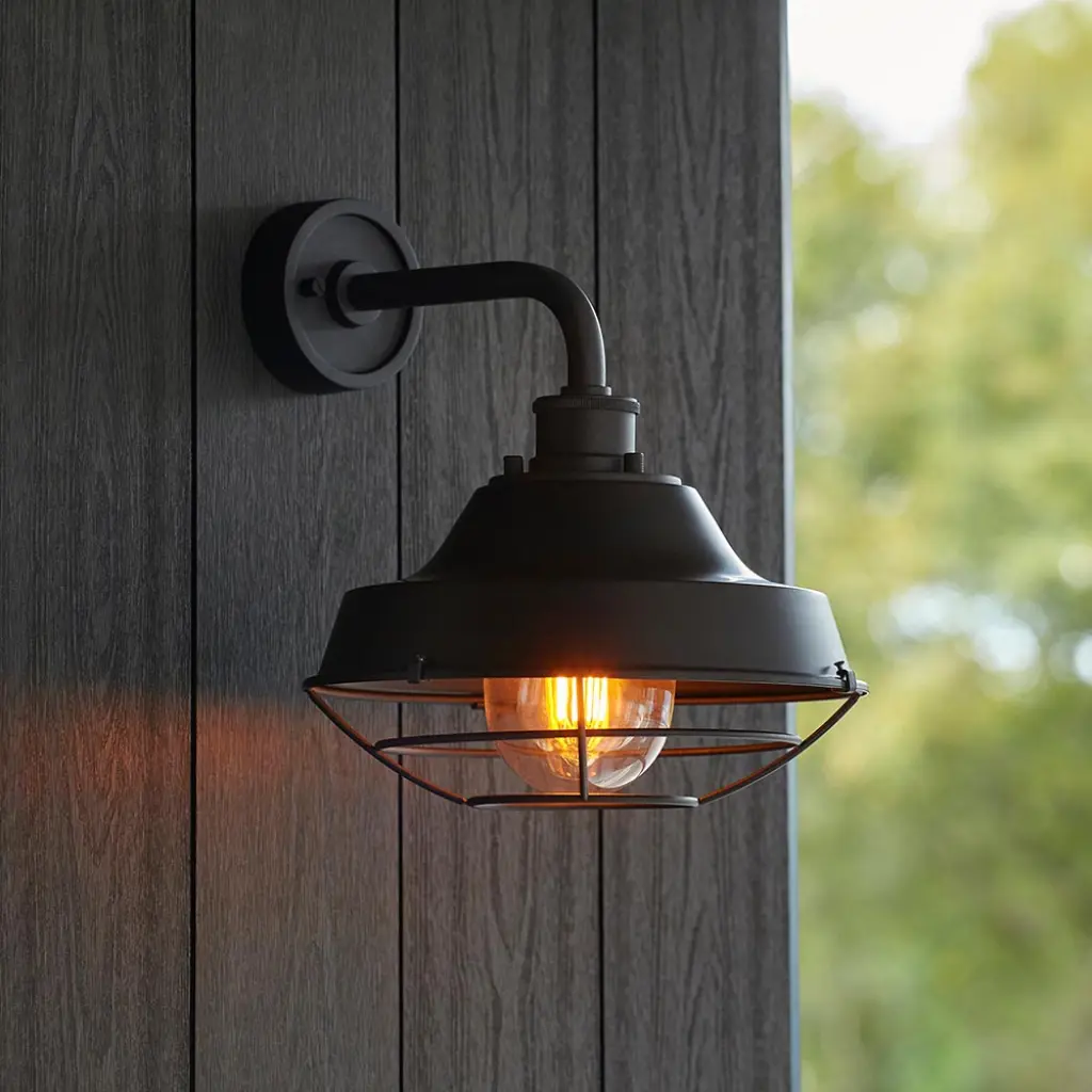 Caged Black Outdoor Wall Light IP44