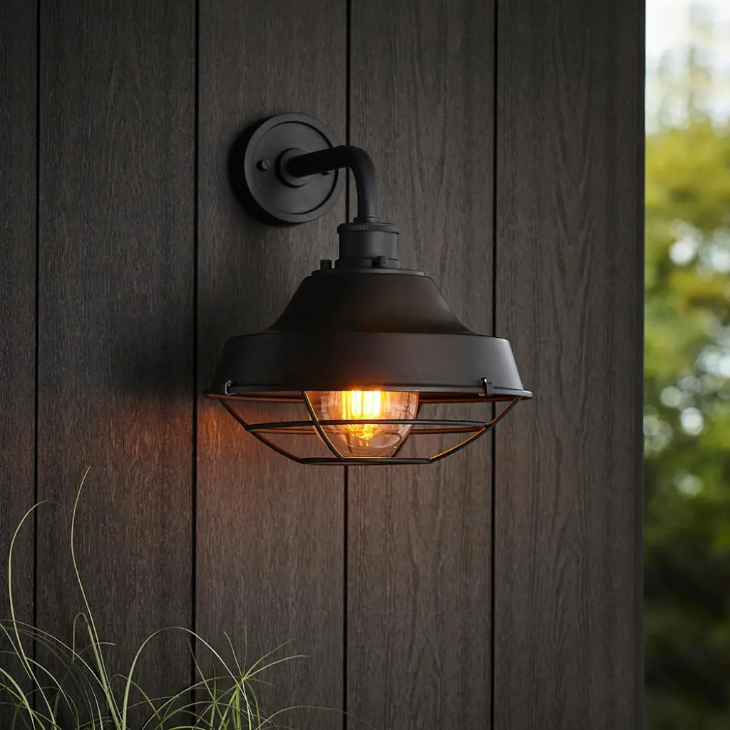 Caged Black Outdoor Wall Light IP44