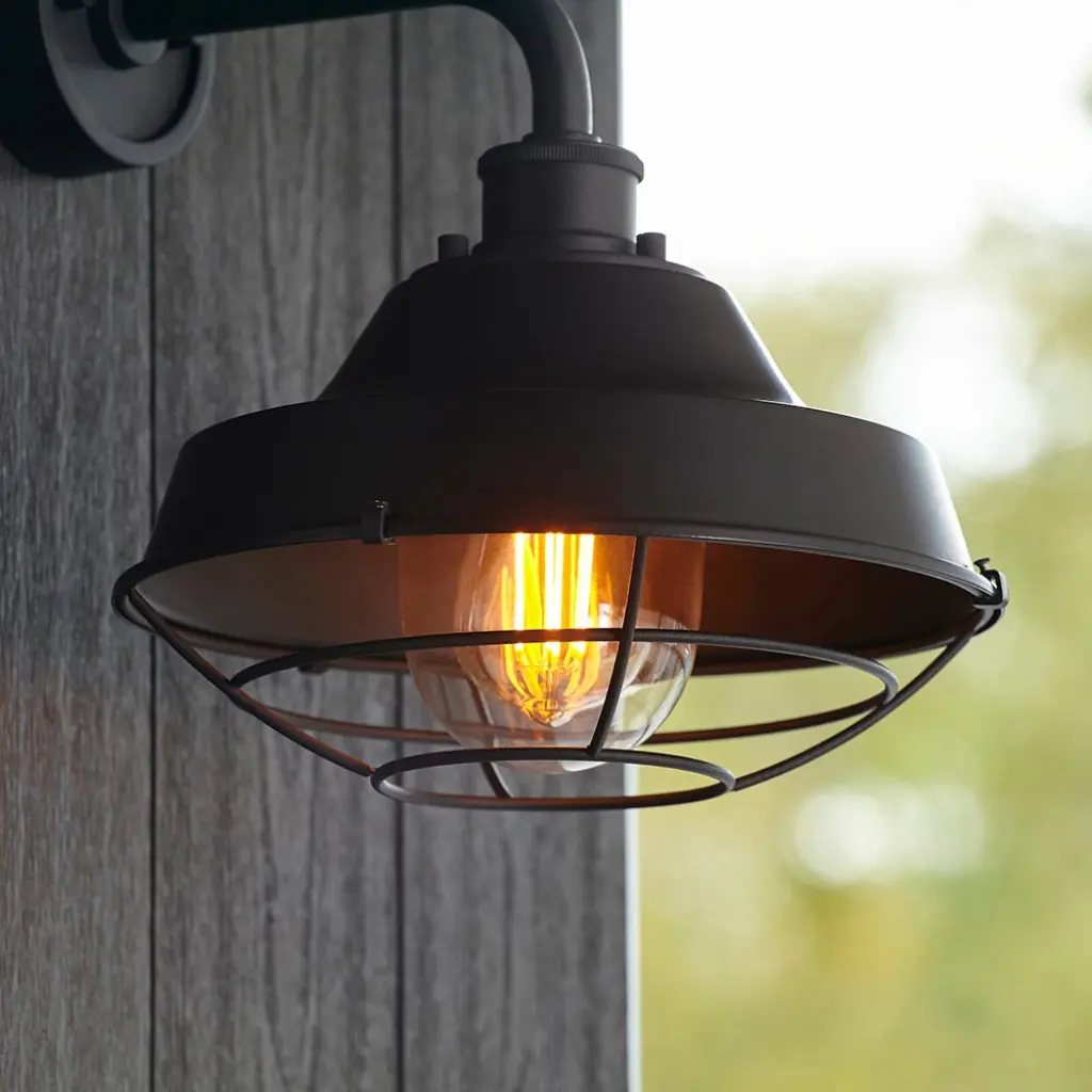 Caged Black Outdoor Wall Light IP44