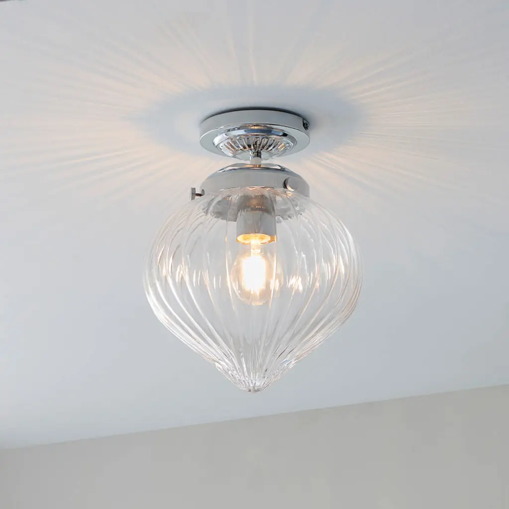 Cheston Flush Light in Chrome with Ribbed Glass IP44
