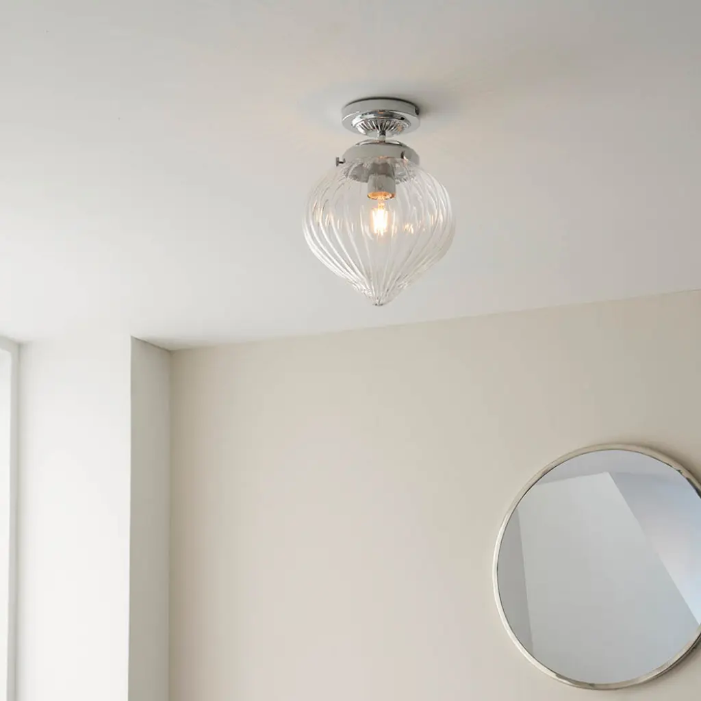 Cheston Flush Light in Chrome with Ribbed Glass IP44