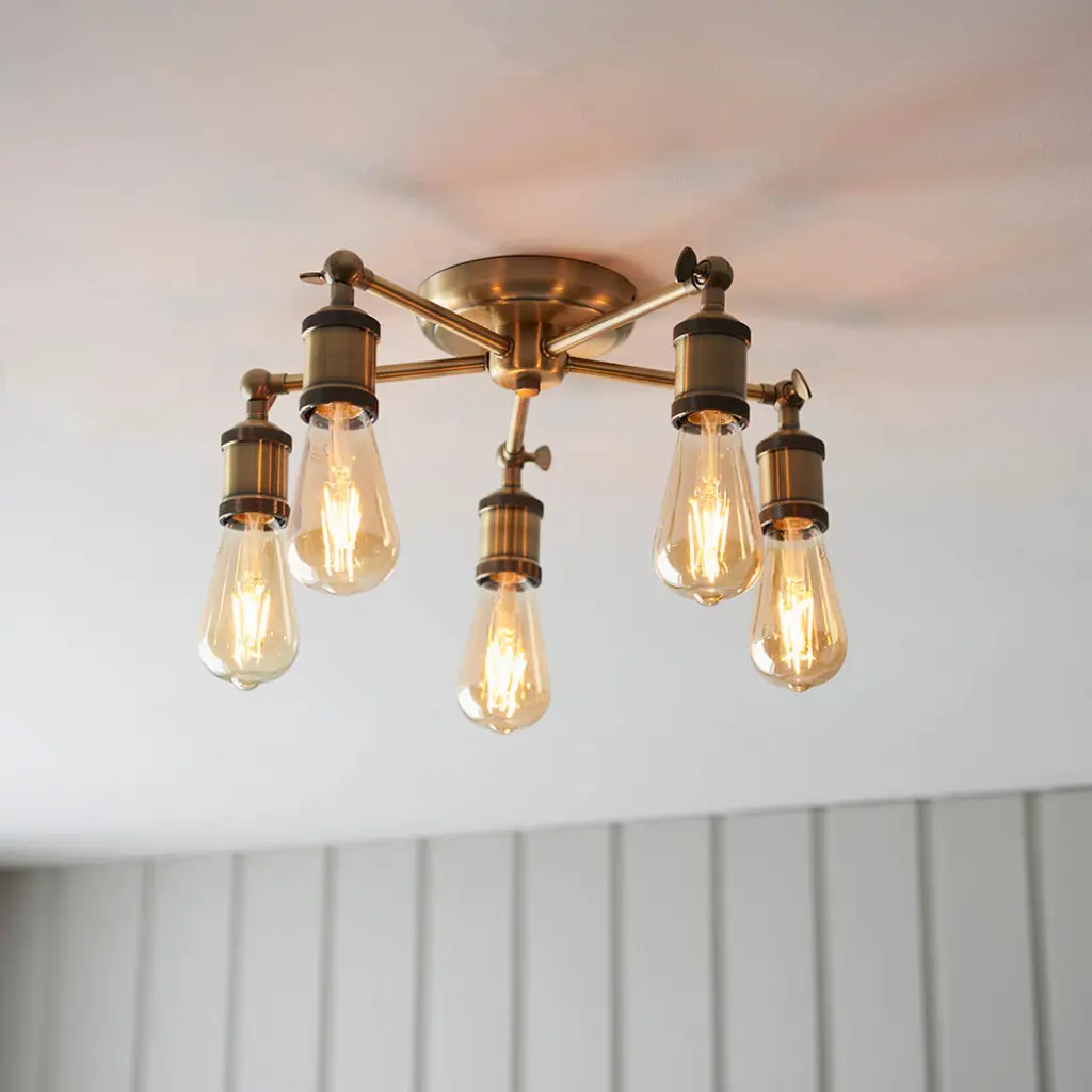 Hal 5 Light Semi Flush in Antique Brass