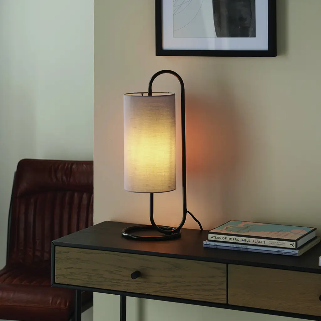 Klip Black Oval Table Lamp with Grey Shade