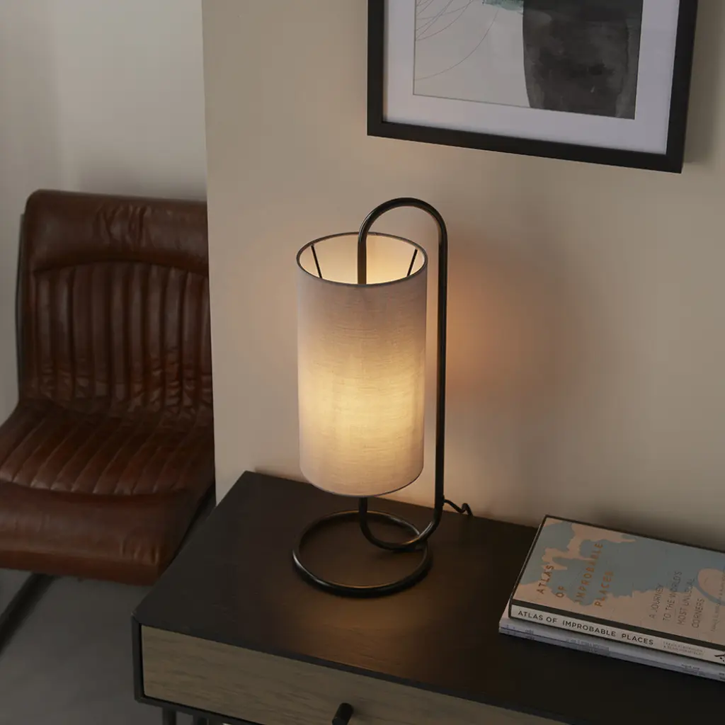 Klip Black Oval Table Lamp with Grey Shade