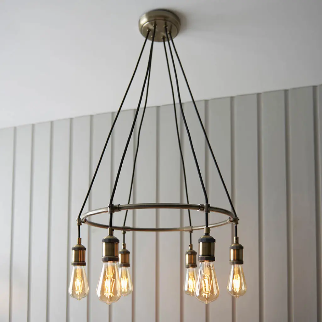 Hal 6 Light Pendant in Antique Brass