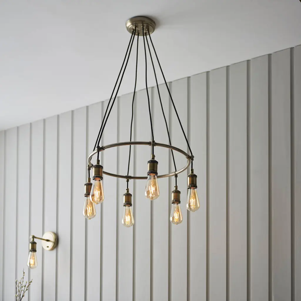 Hal 6 Light Pendant in Antique Brass