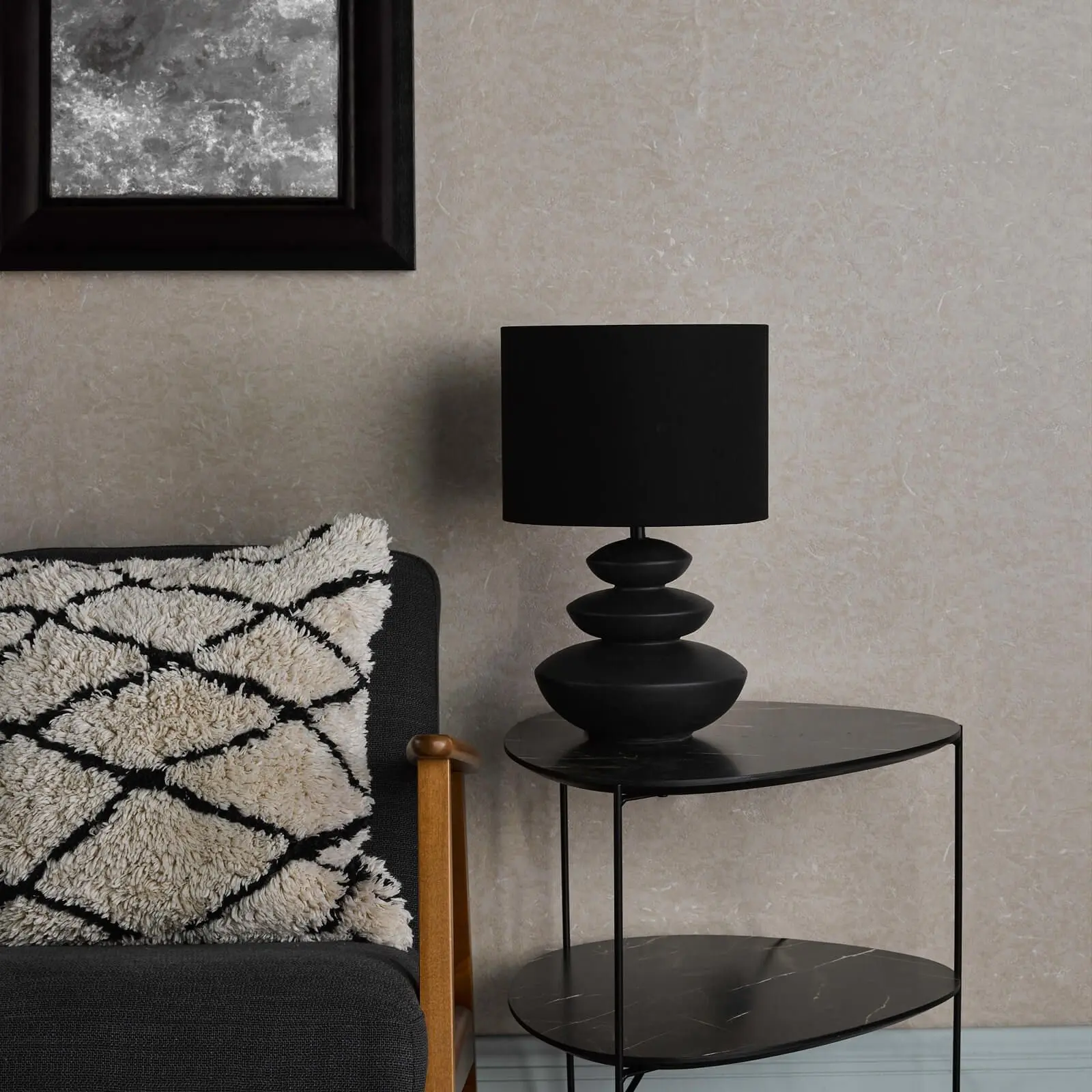 Discus Ceramic Table Lamp C/W Black Shade