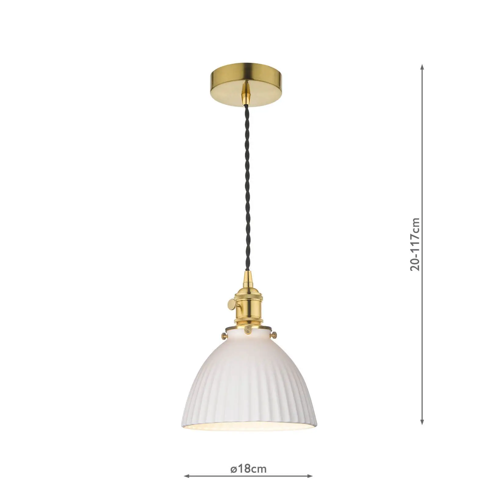 Hadano Natural Brass Pendant with Shallow Ceramic Shade
