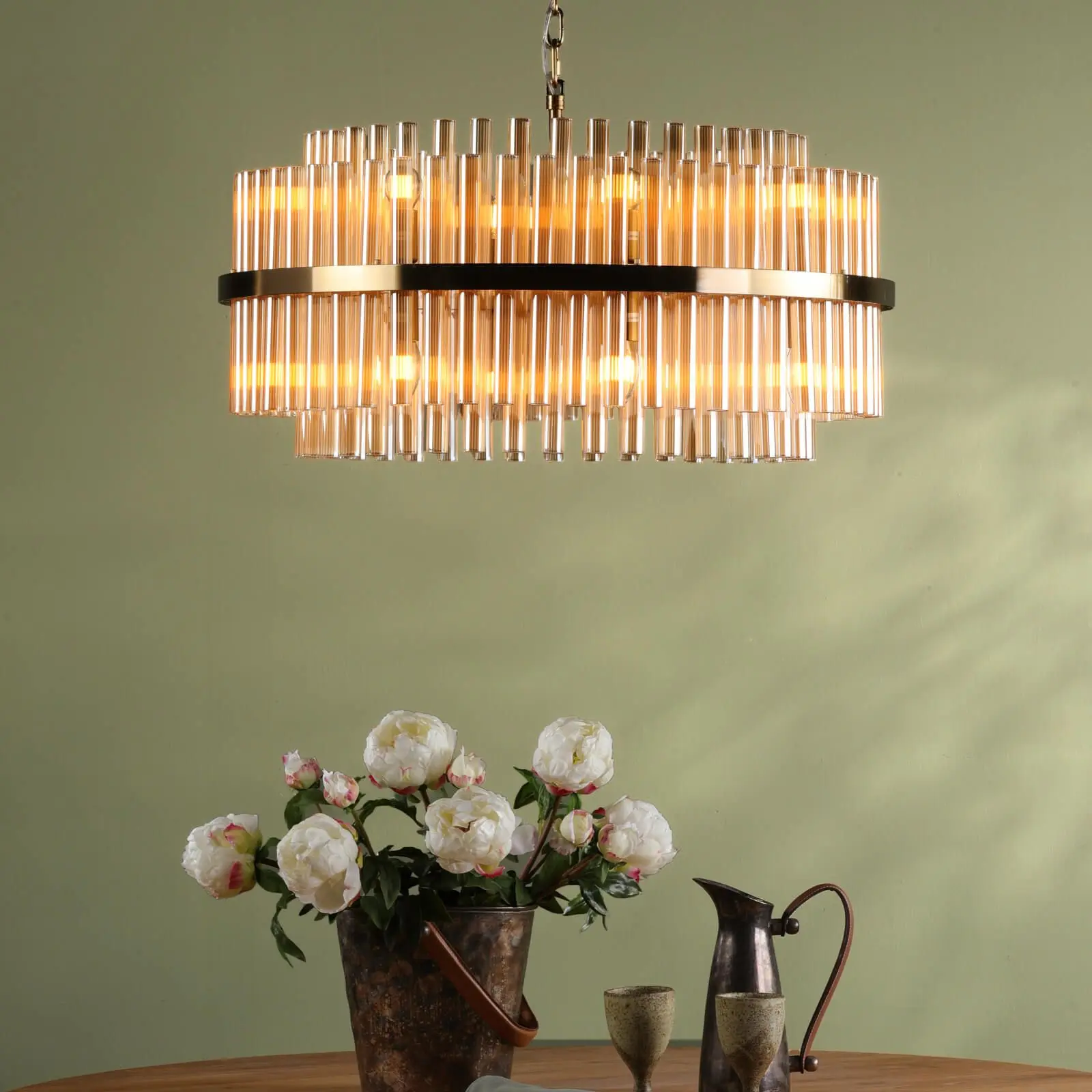 Imani 16 Light Natural Brass Chandelier C/W Champagne Glass