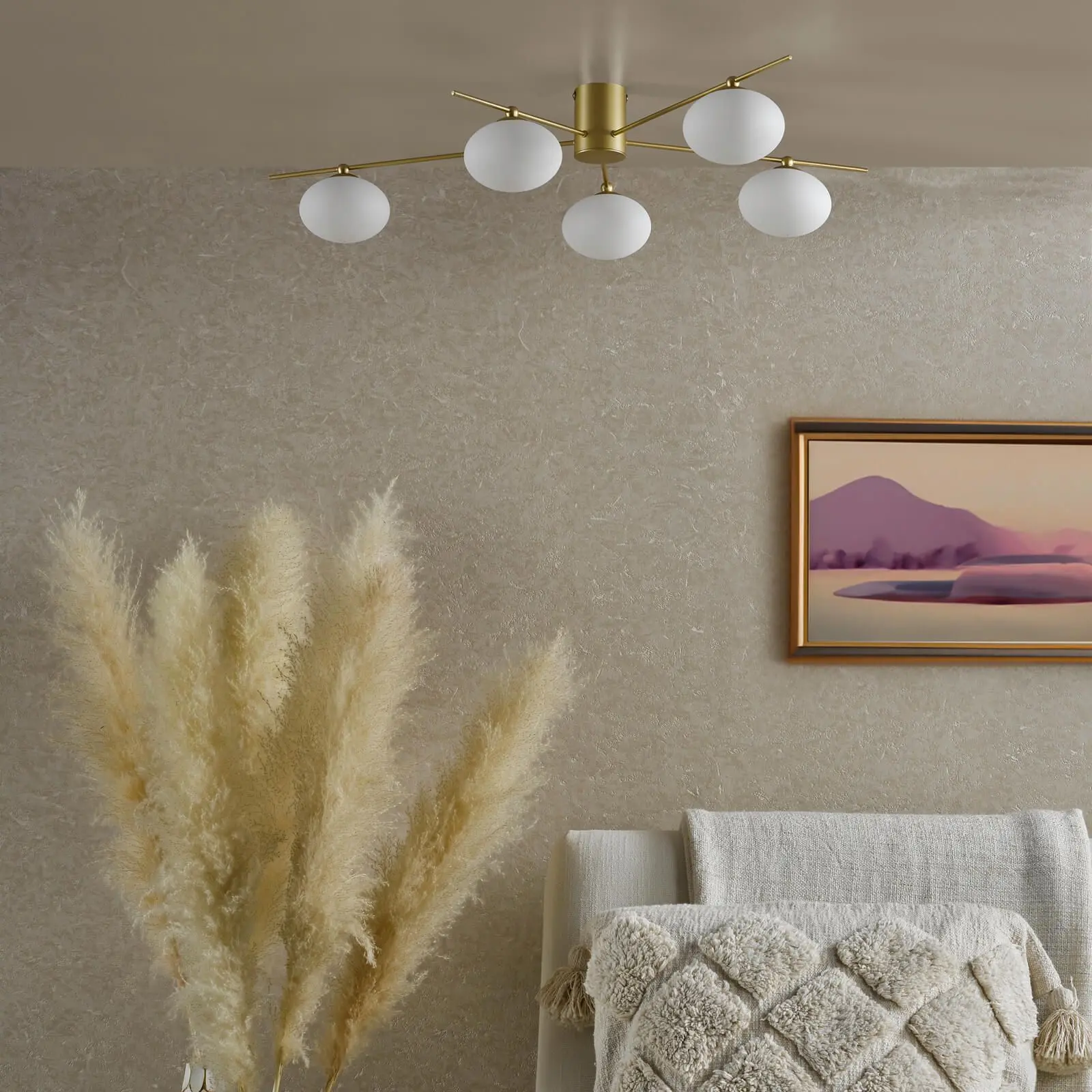 Jasper Satin Gold 5 Light Semi Flush Fitting