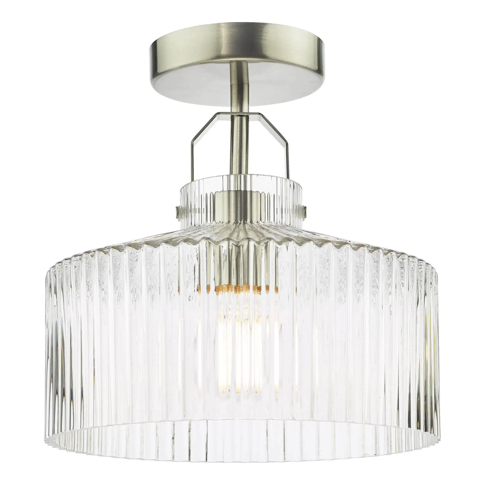 Lenka Satin Nickel Semi Flush Fitting with Ribbed Glass