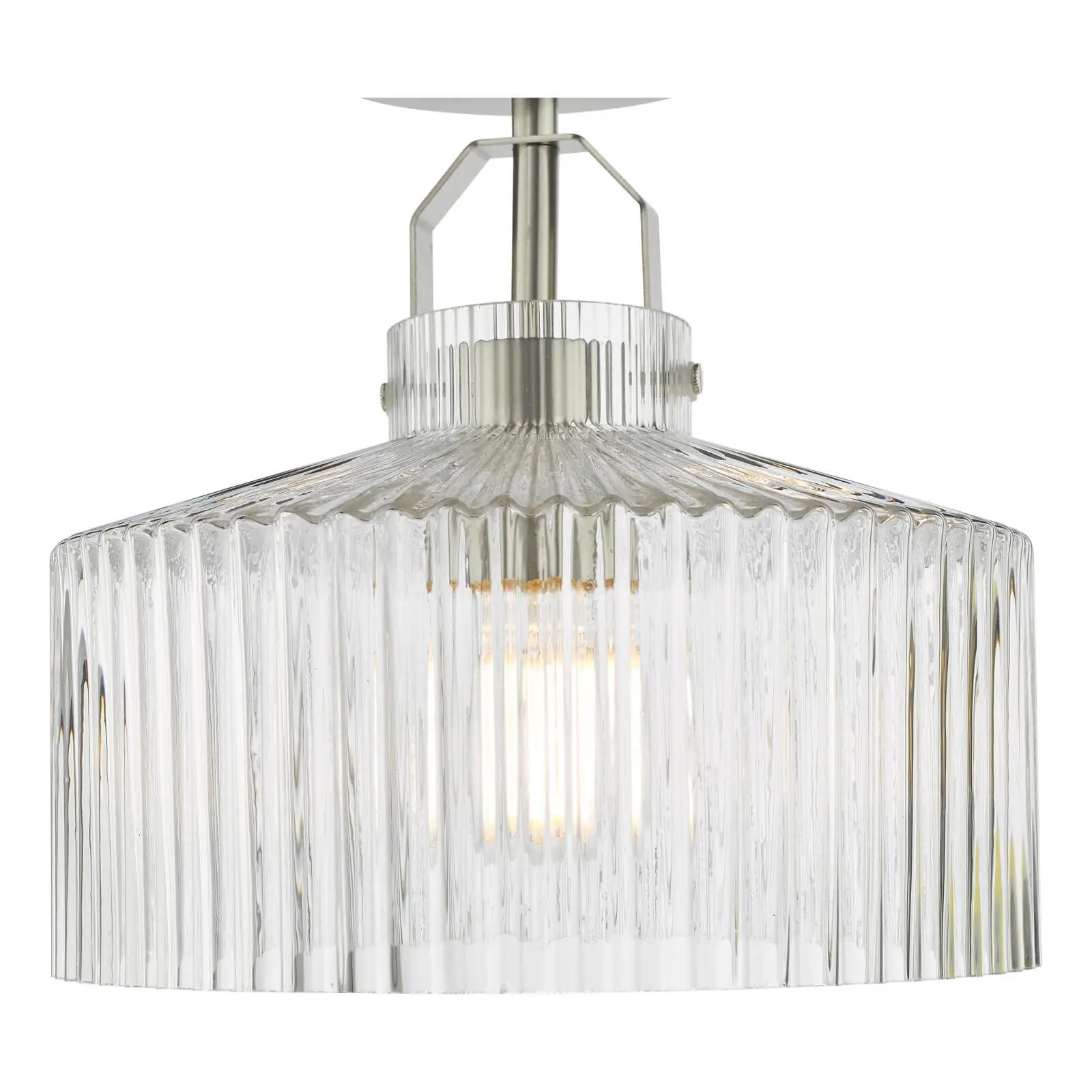Lenka Satin Nickel Semi Flush Fitting with Ribbed Glass