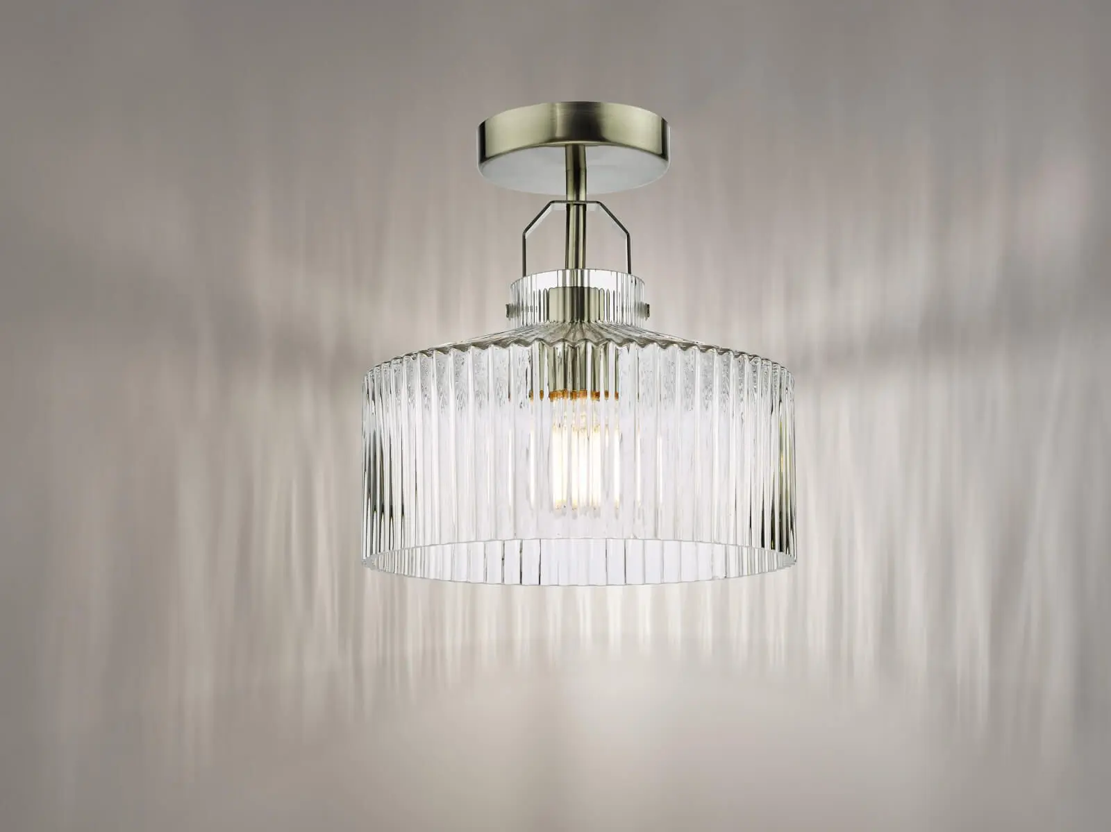 Lenka Satin Nickel Semi Flush Fitting with Ribbed Glass