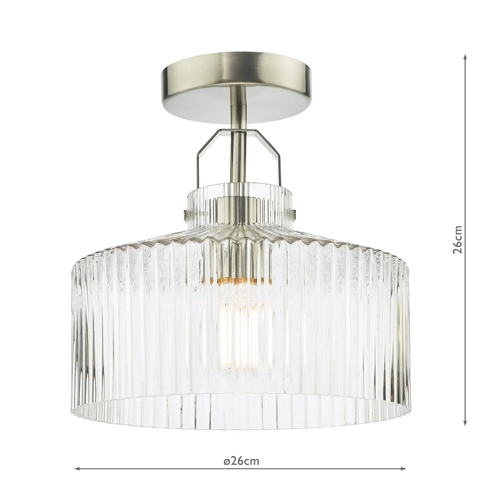 Lenka Satin Nickel Semi Flush Fitting with Ribbed Glass