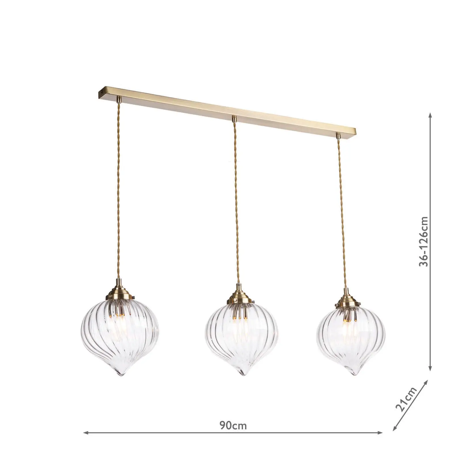 Mya 3 Light Antique Brass & Glass Bar