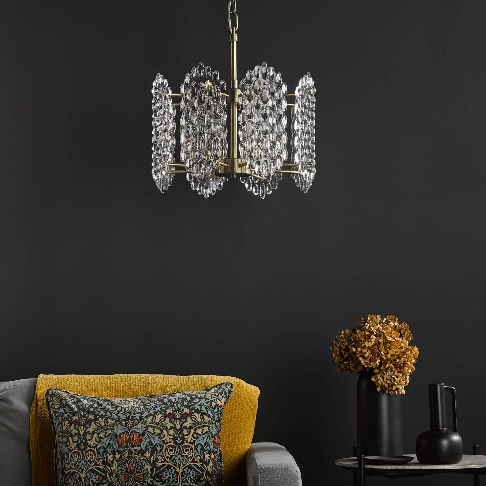 Porthos 8 Light Antique Brass & Glass Chandelier