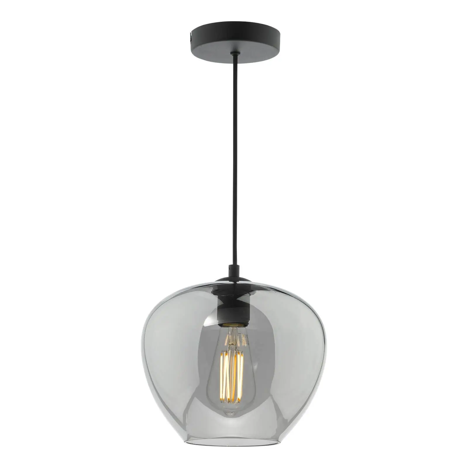 Sihilah Single Matt Black & Smoked Glass Pendant