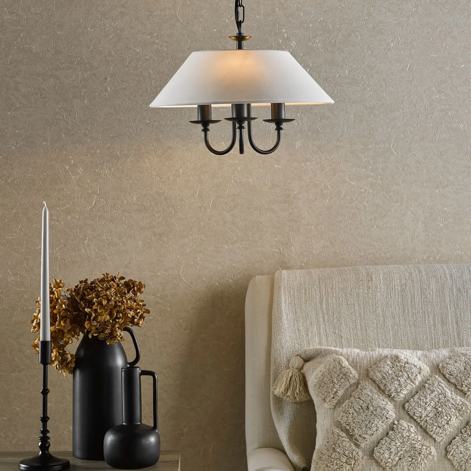 Sivan 3 Light Matt Black Pendant C/W Shade