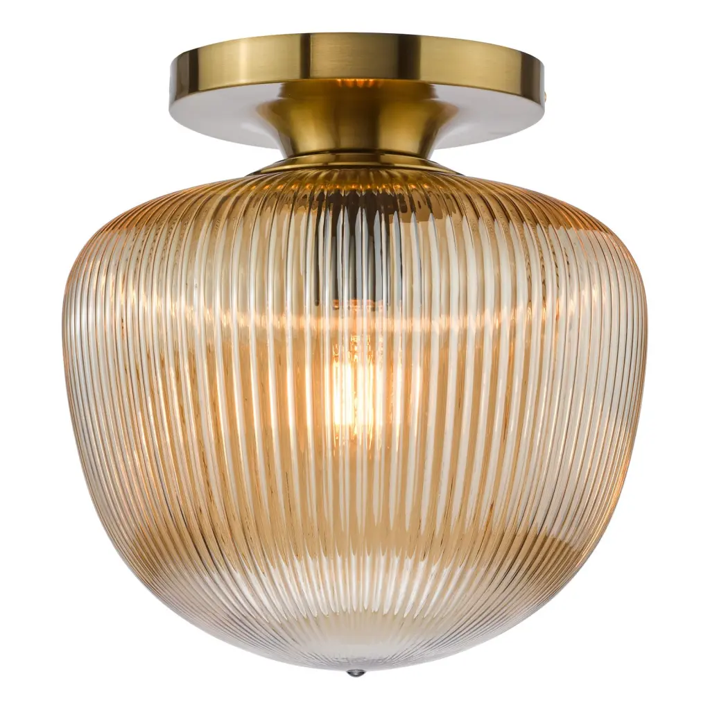 Abrielle Semi Flush Light in Bronze C/W Amber Ribbed Glass