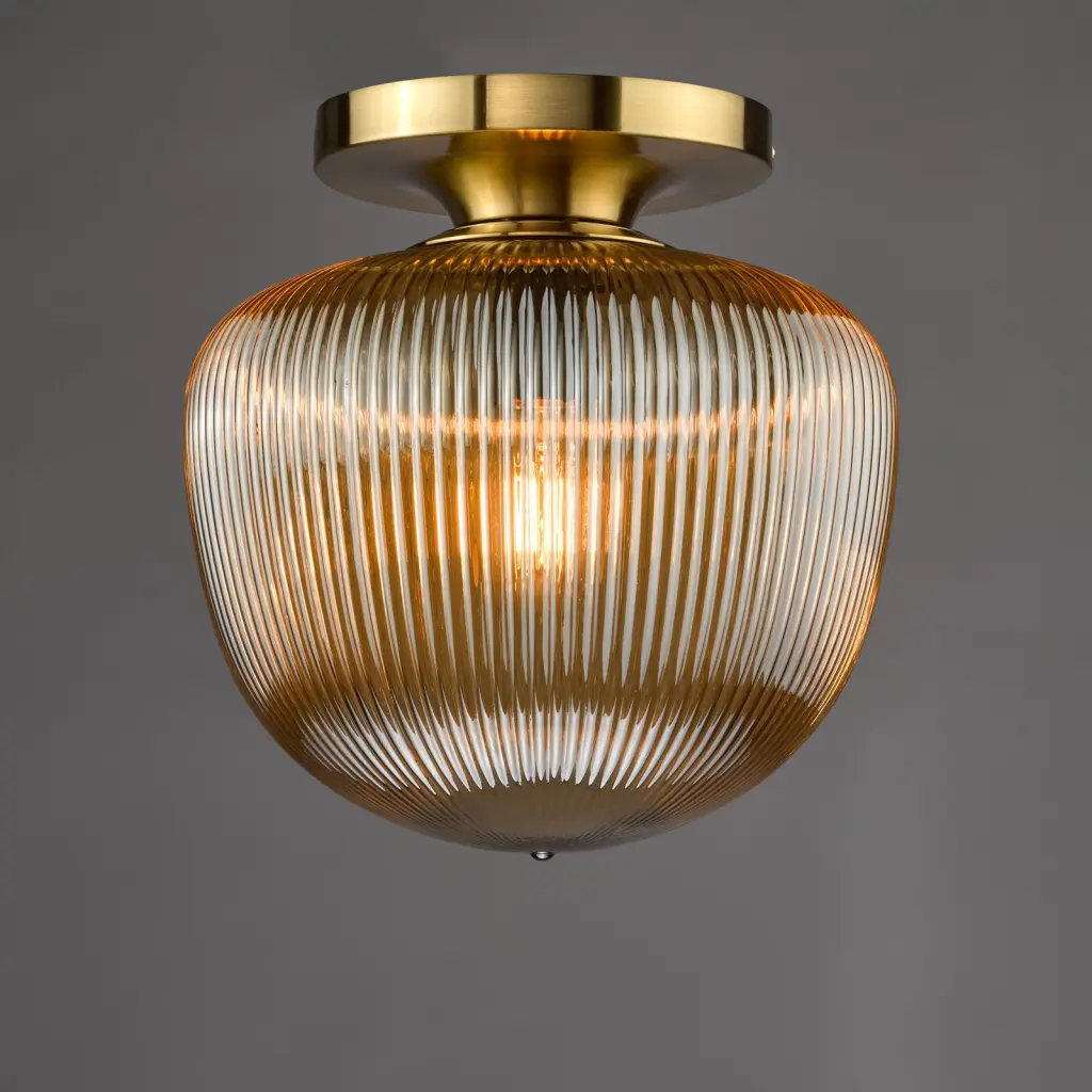 Abrielle Semi Flush Light in Bronze C/W Amber Ribbed Glass