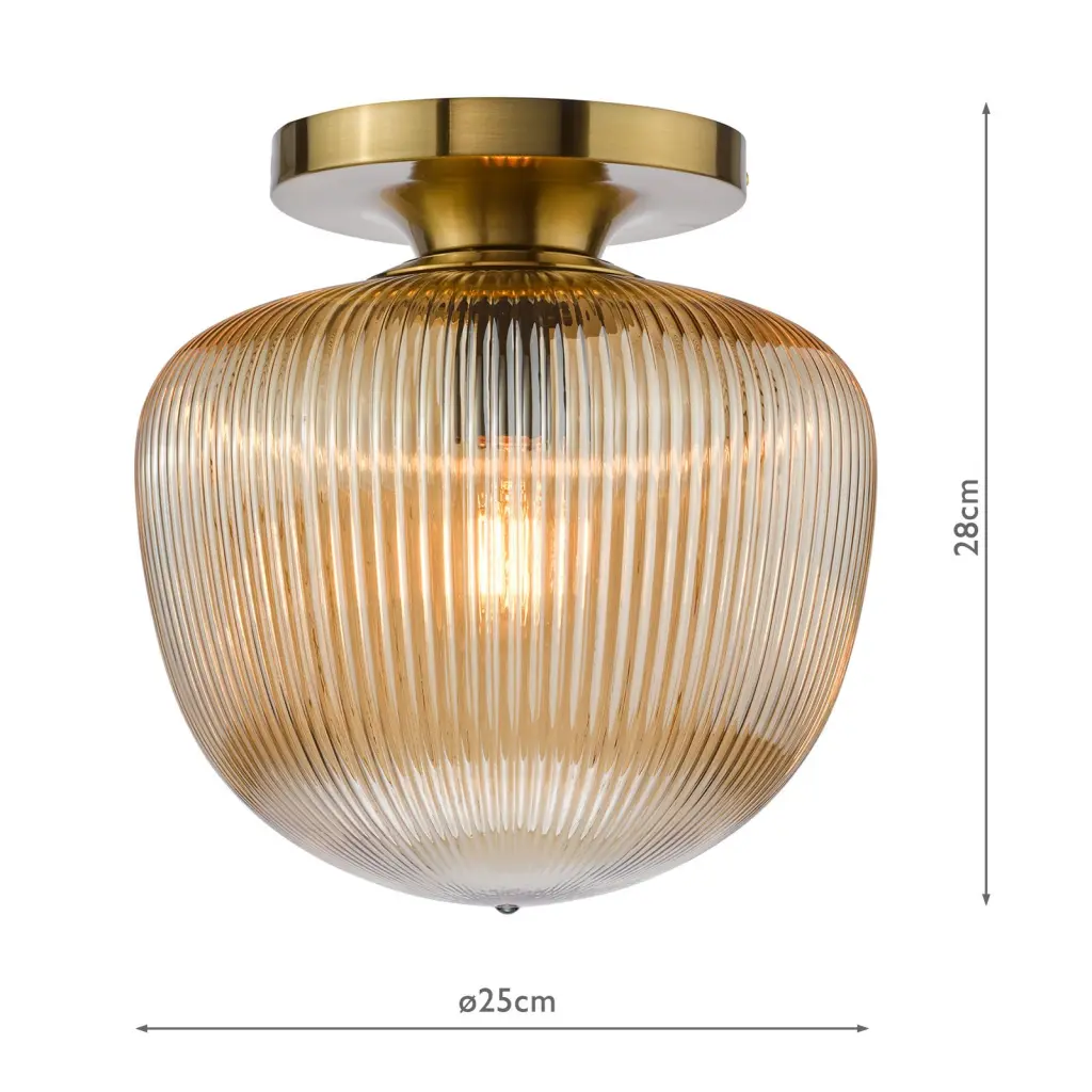 Abrielle Semi Flush Light in Bronze C/W Amber Ribbed Glass