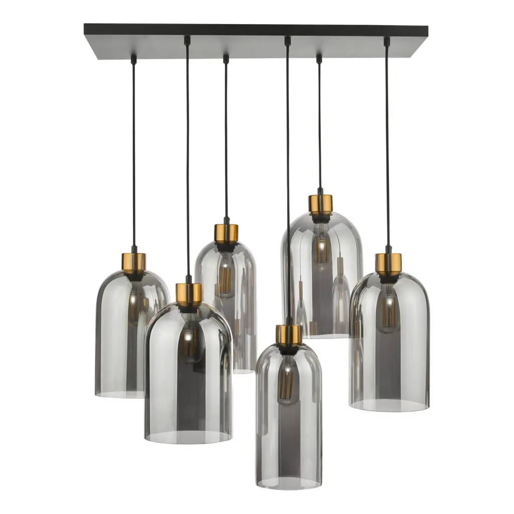 Alma 6 Light Bar Pendant in Matt Black & Smoked Glass