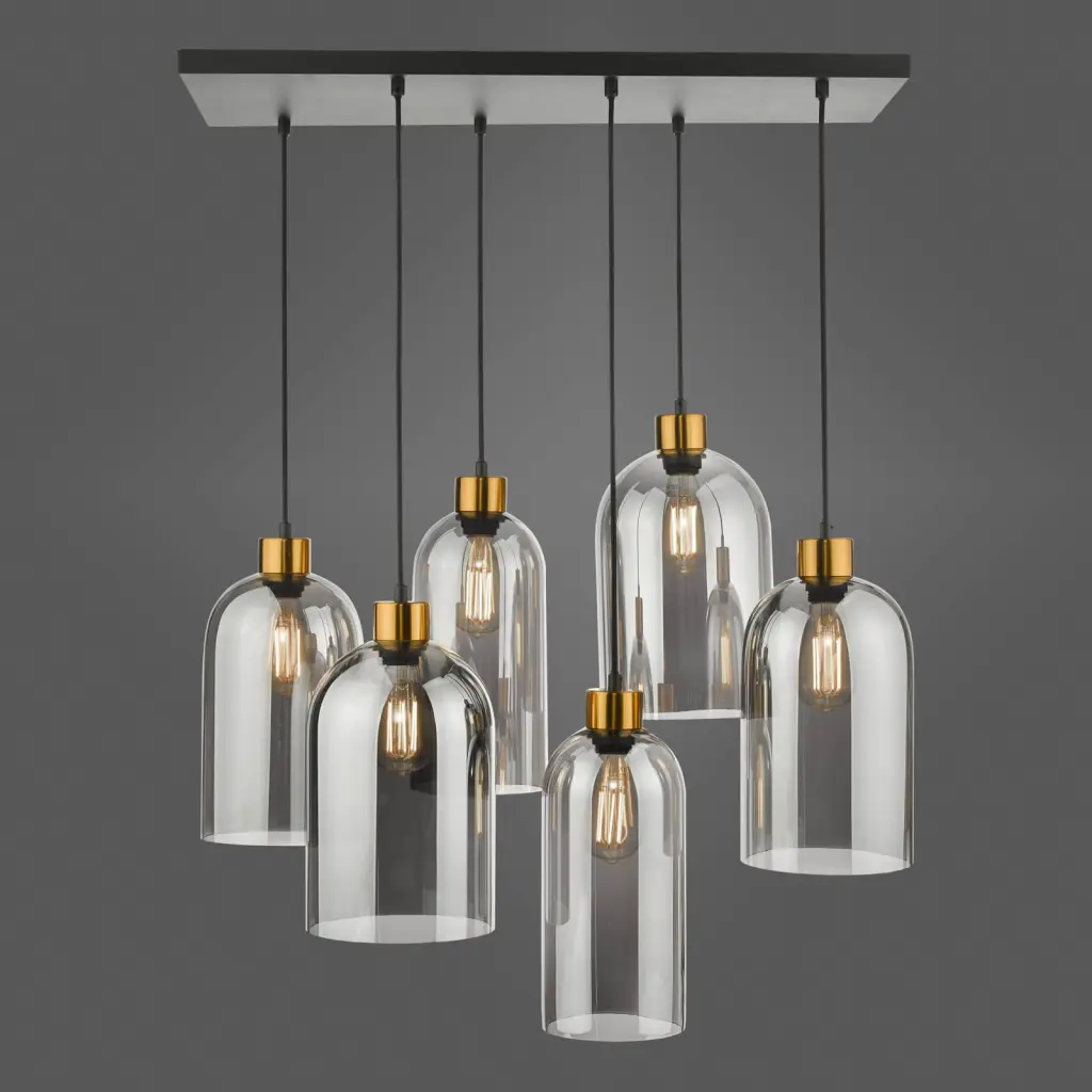 Alma 6 Light Bar Pendant in Matt Black & Smoked Glass