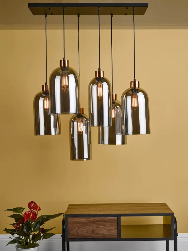 Alma 6 Light Bar Pendant in Matt Black & Smoked Glass