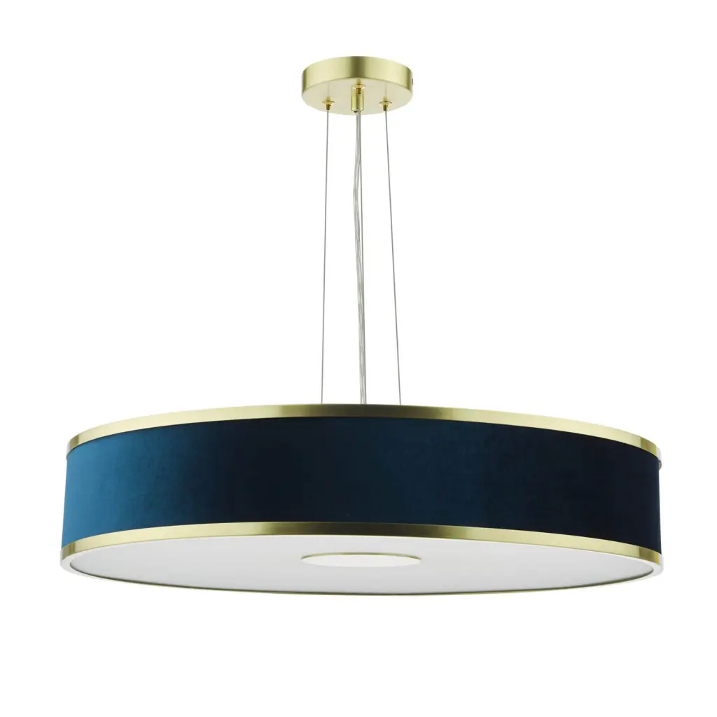 Alvaro 6 Light Brushed Brass Pendant C/W Blue Shade