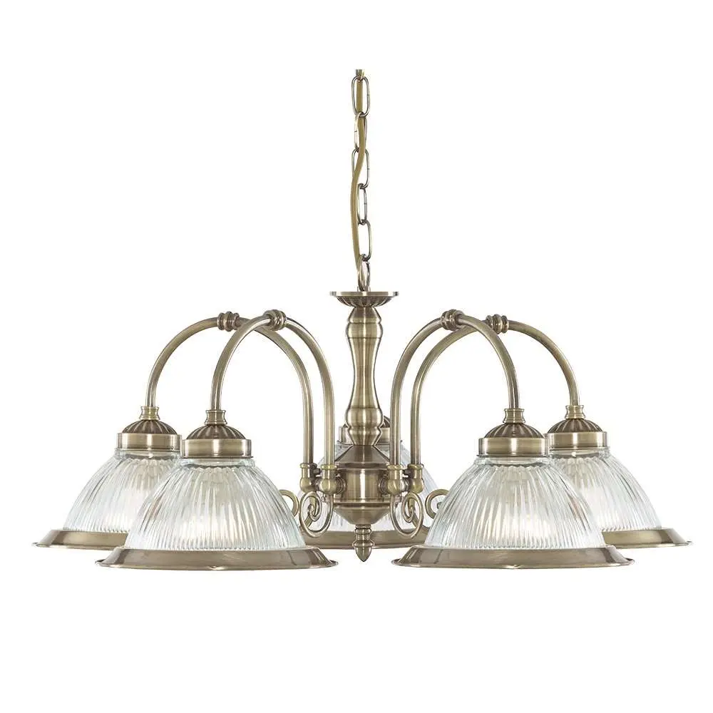 American Diner 5 Light Antique Brass Fitting
