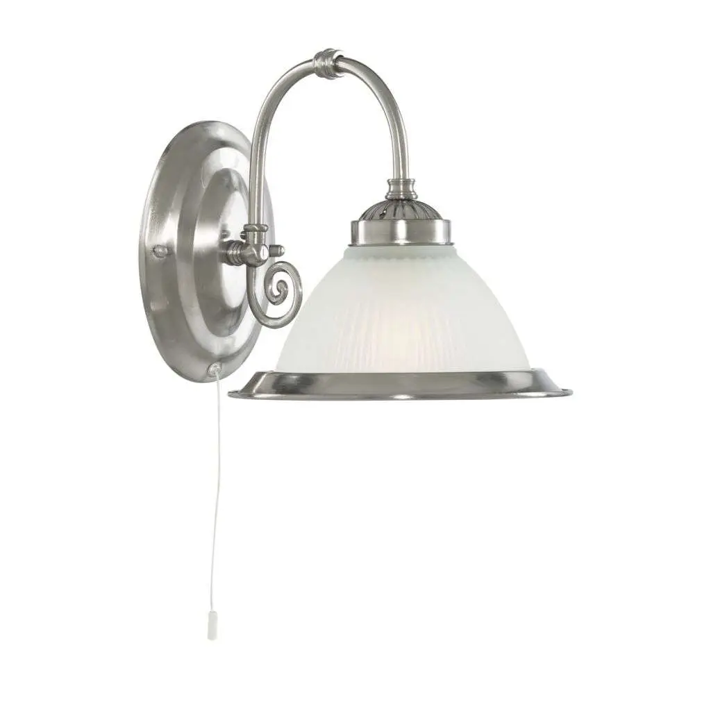 American Diner 1 Light Wall Bracket Satin Silver Opaque Glass
