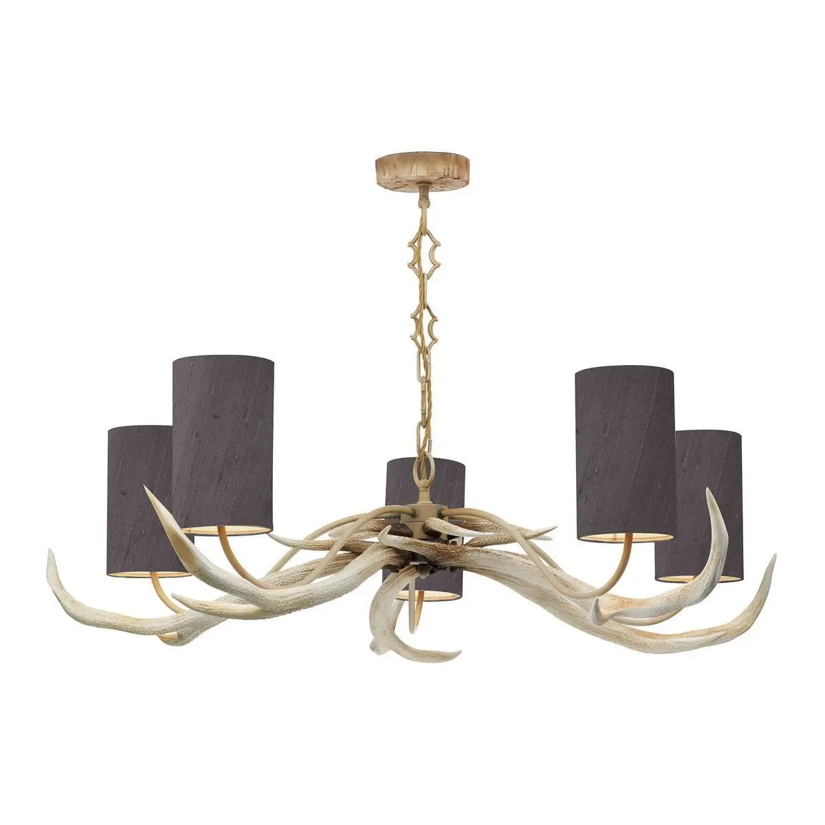 Antler 5 Light Bleached Pendant with Bespoke Silk Shades