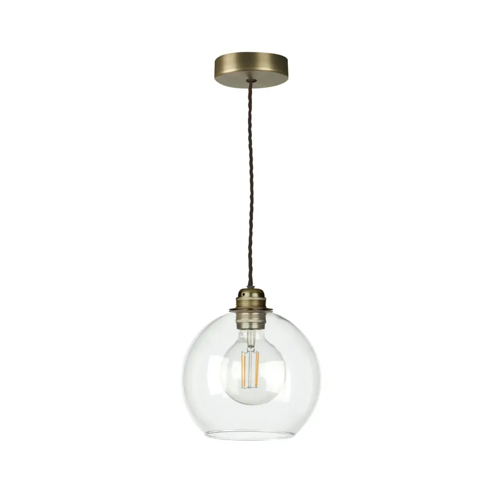 Apollo Single Antique Brass Pendant with Clear Glass Shade